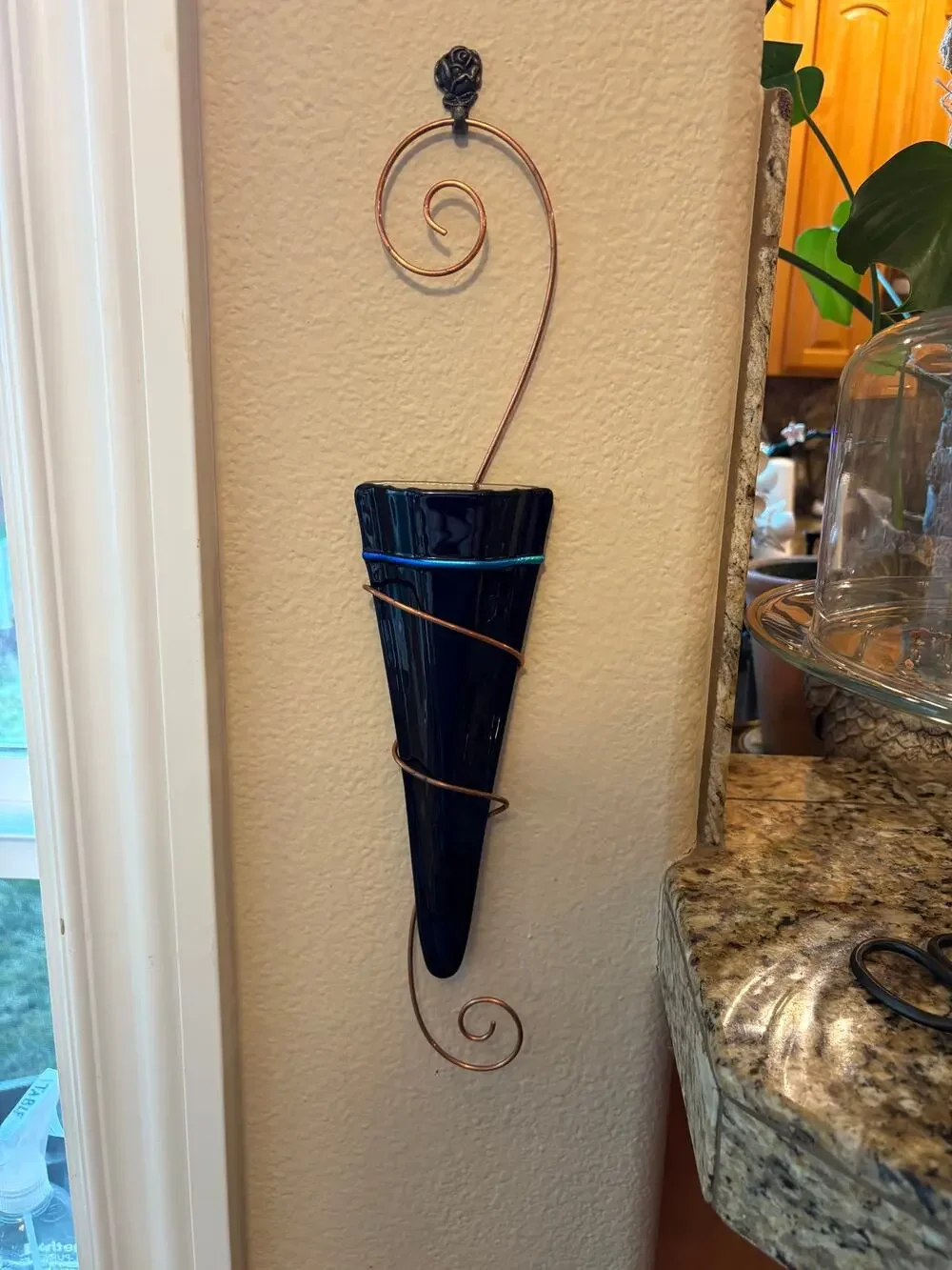 Cobalt Art Glass and Copper Wall Sconce Vase
